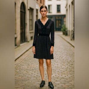 THE KOOPLES POLKA DOT BLACK RED LACE VELVET Long Sleeve DRESS